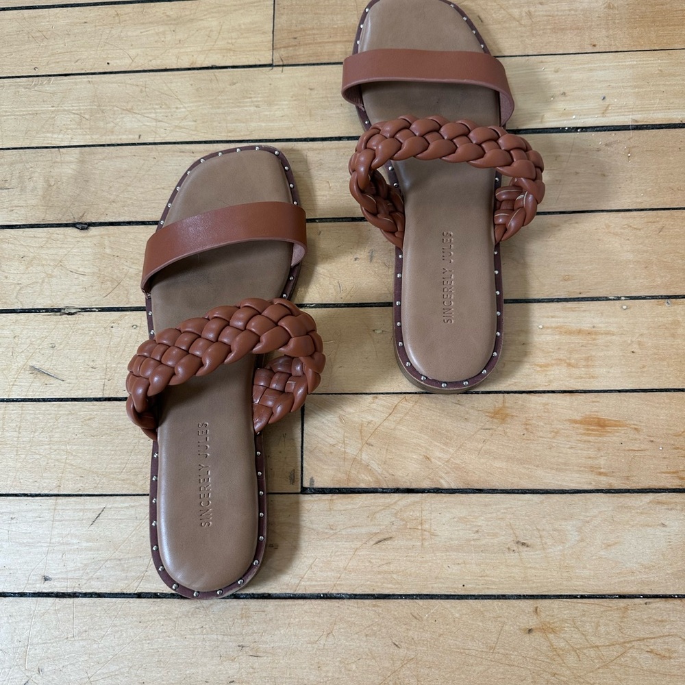 Sincerely Jules Brown Woven Leather Sandals